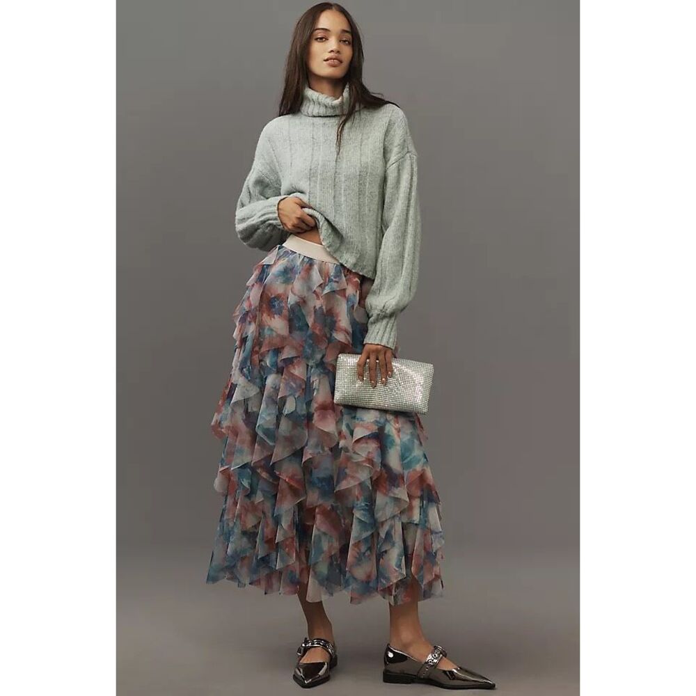 Anthropologie size M Cheri ruffled tulle midi skirt - NWT